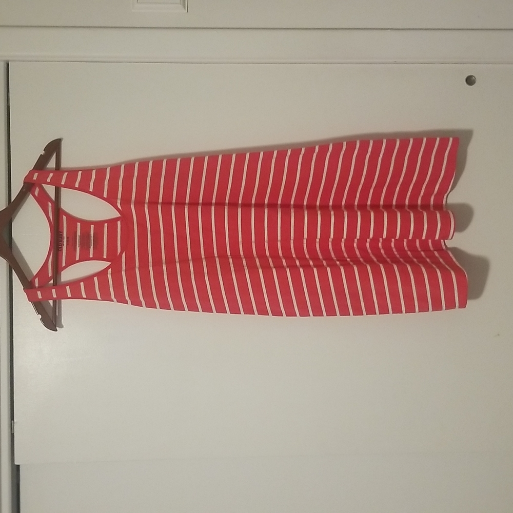 Coral and white striped tank dress